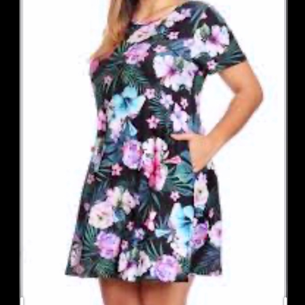 NWT plus floral print black dress